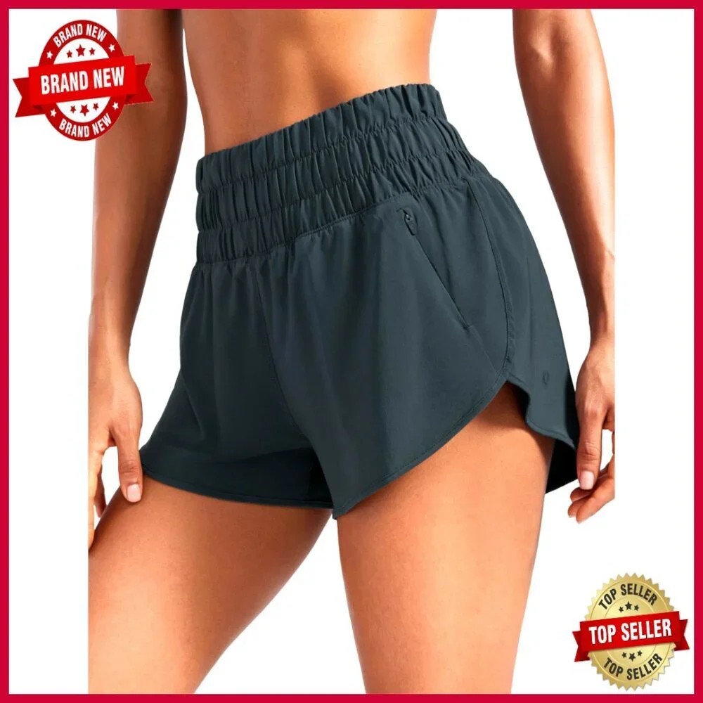 High Waisted Running Shorts with Mesh Liner Zipper Pocket 3" Inseam - Picture 1 of 4